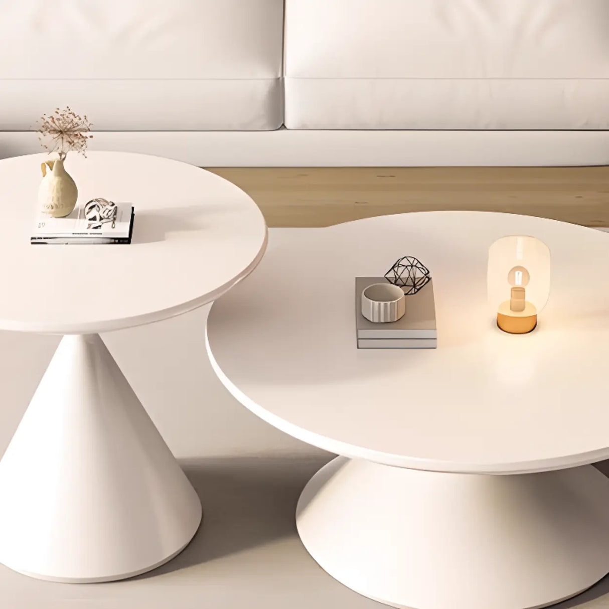 Oak Wood Orbicular Stone Nesting Small Coffee Table Image - 16