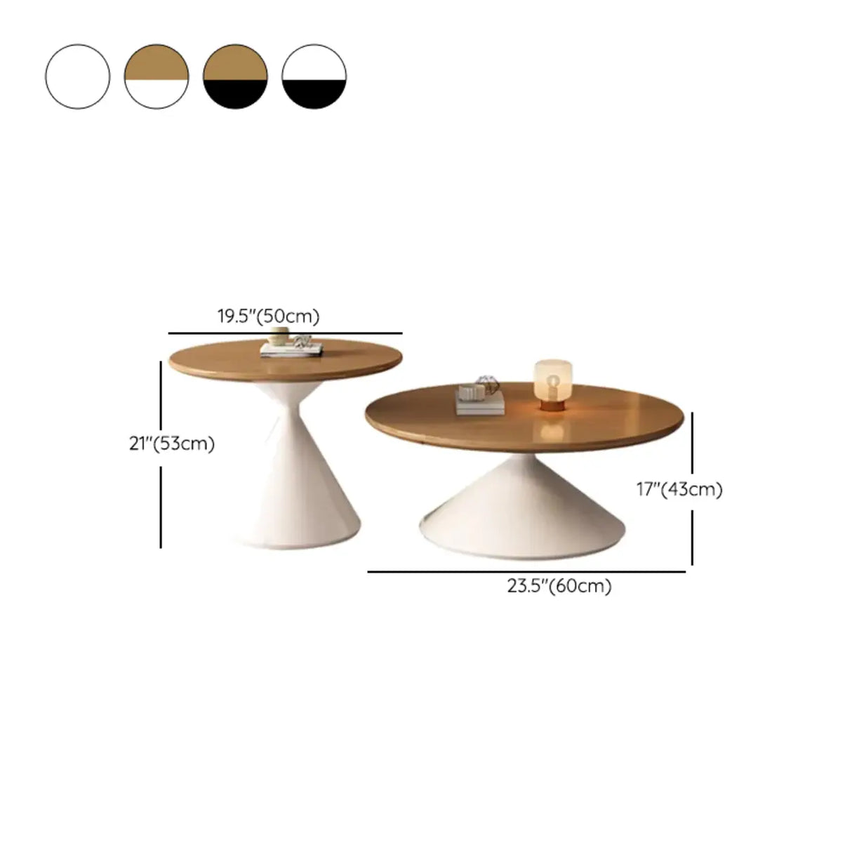 Oak Wood Orbicular Stone Nesting Small Coffee Table Image - 21