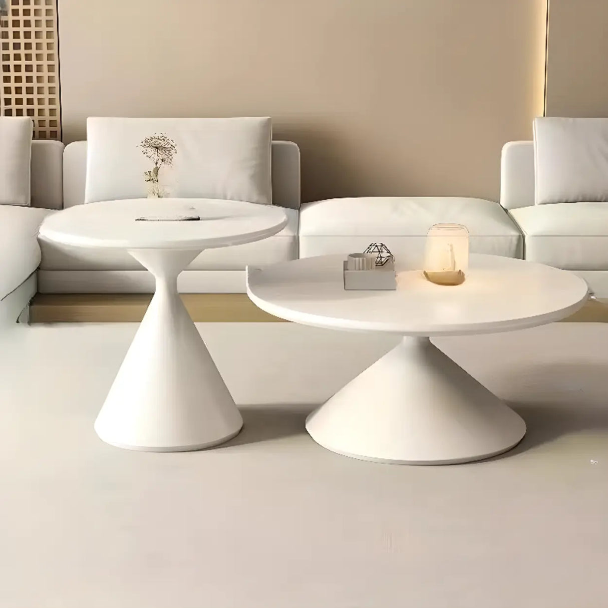 Oak Wood Orbicular Stone Nesting Small Coffee Table Image - 3