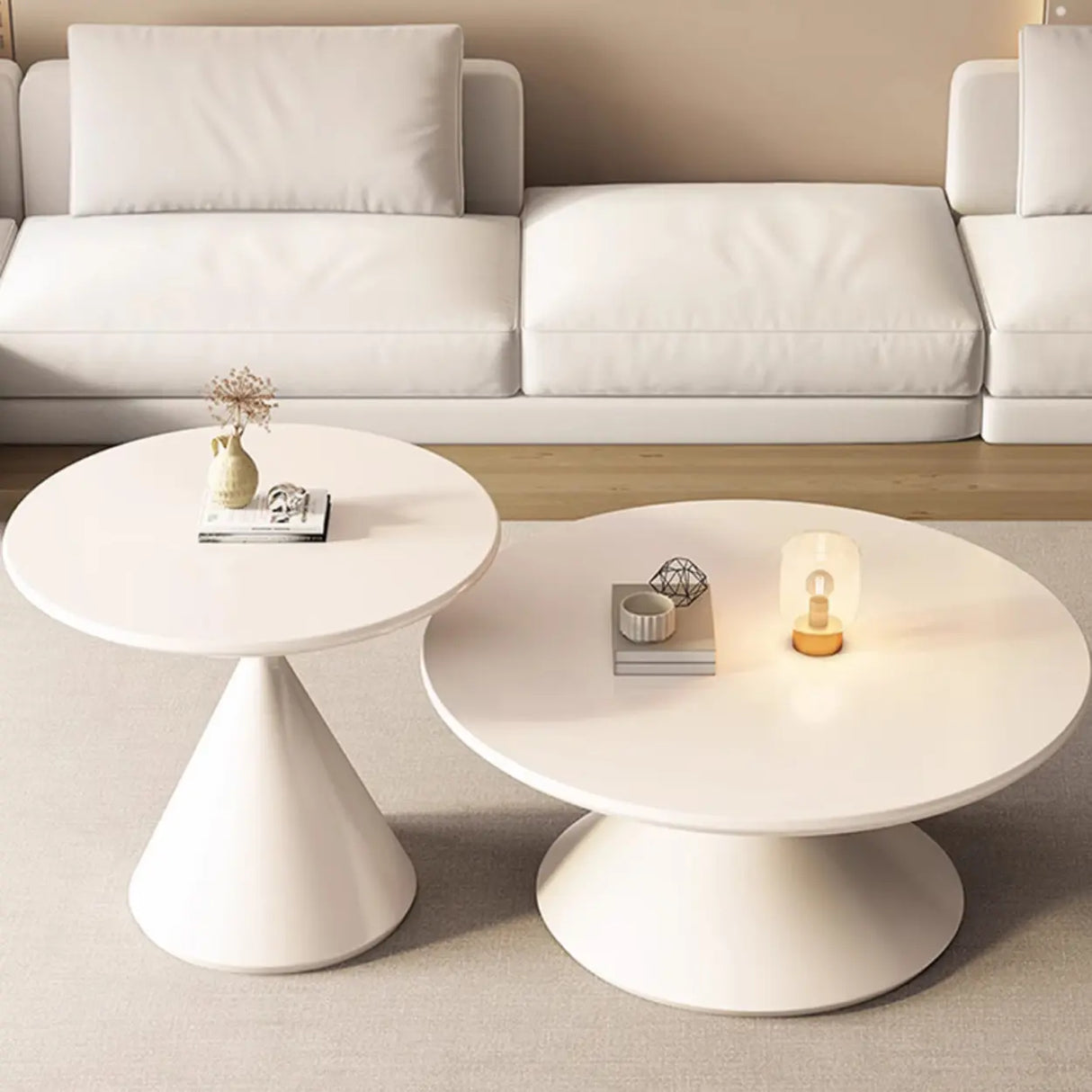 Oak Wood Orbicular Stone Nesting Small Coffee Table Image - 4