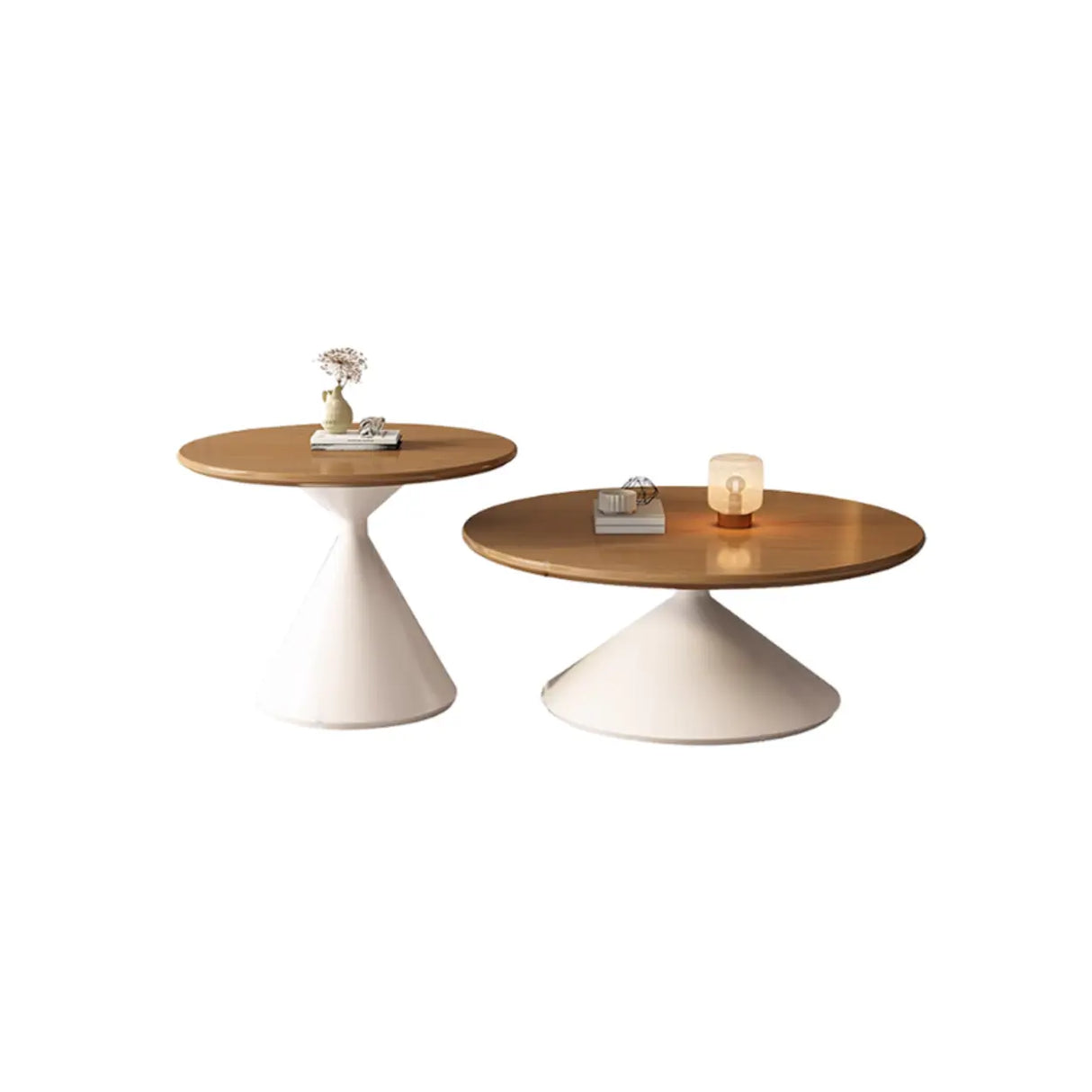 Oak Wood Orbicular Stone Nesting Small Coffee Table Image - 9