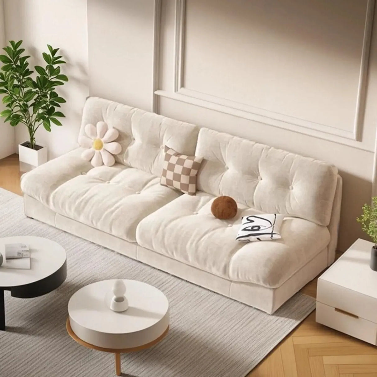 Off-White Anti Cat Scratch Fabric Tufted Back Loveseat Image - 1