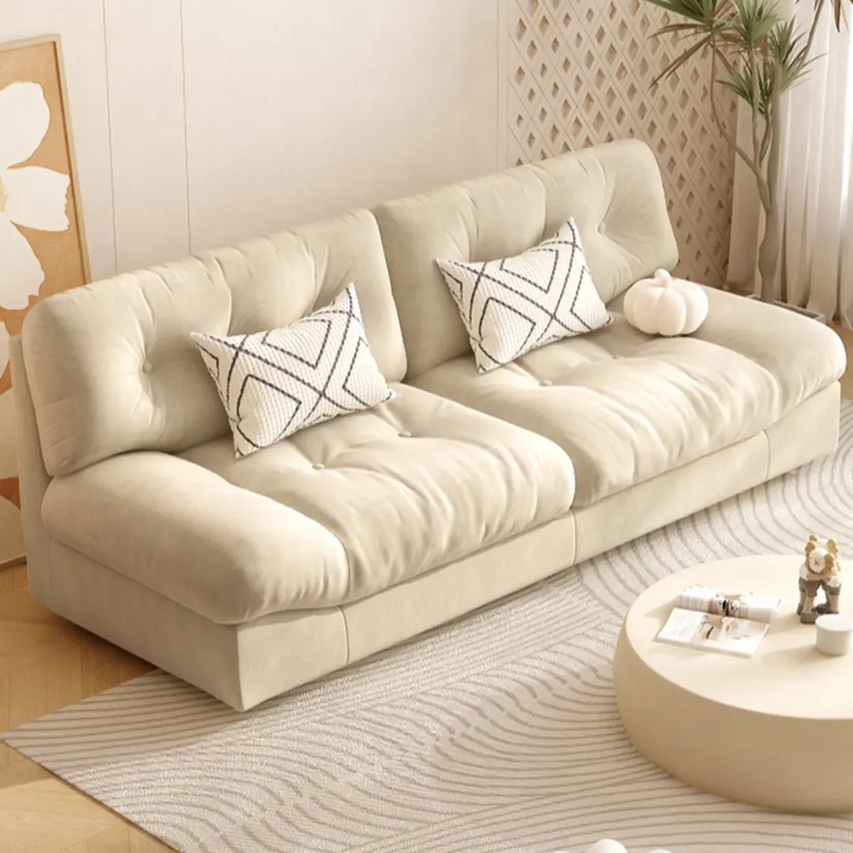 Off-White Anti Cat Scratch Fabric Tufted Back Loveseat Image - 11