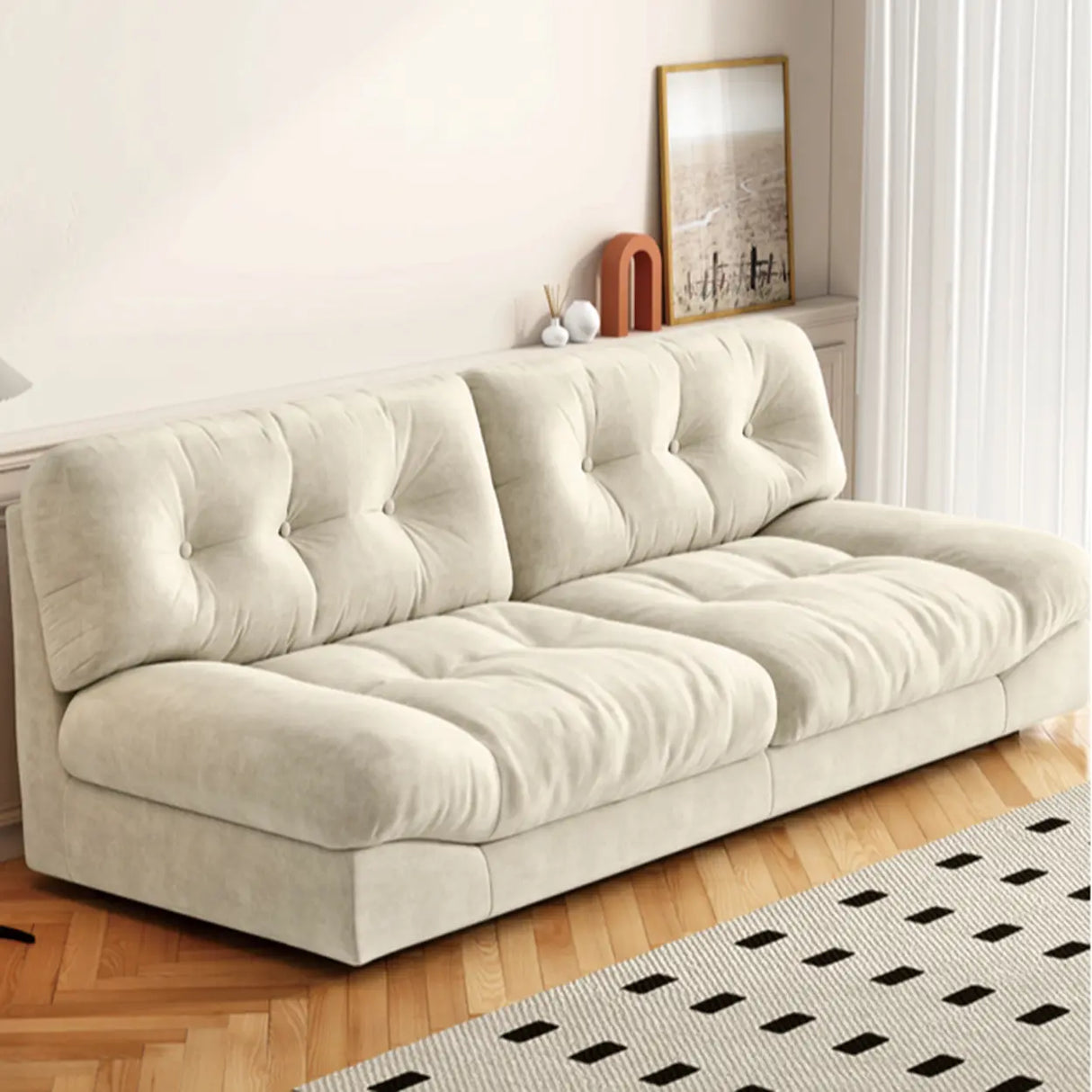 Off-White Anti Cat Scratch Fabric Tufted Back Loveseat Image - 13