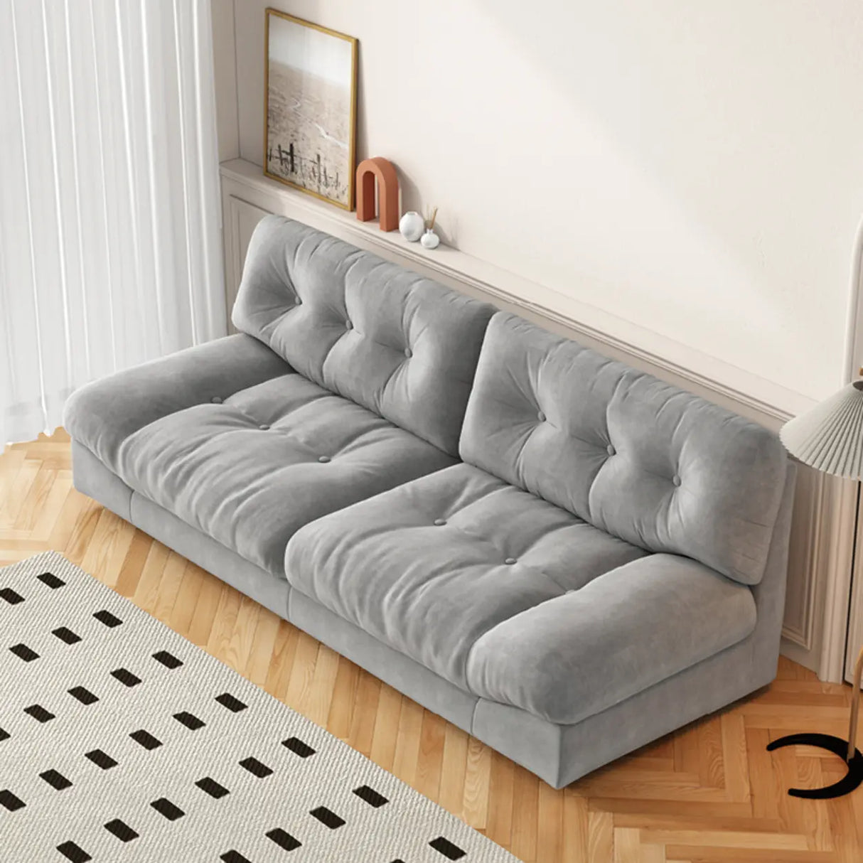 Off-White Anti Cat Scratch Fabric Tufted Back Loveseat Image - 9