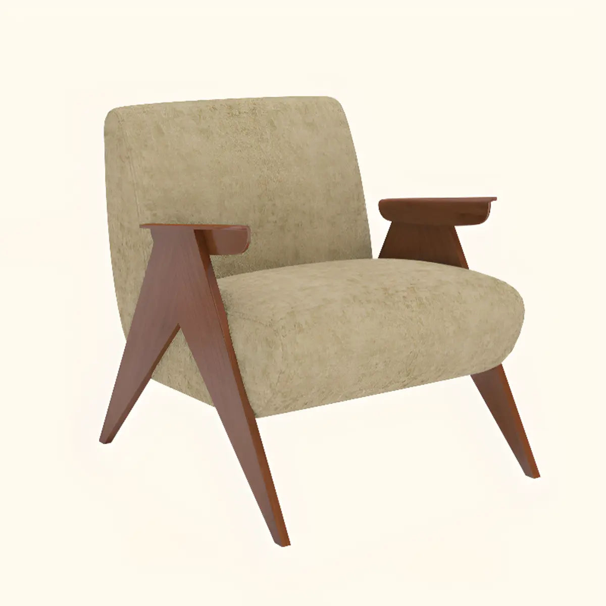 Off-White Chenille Fixed Back Wood Frame Accent Chair Image - 10