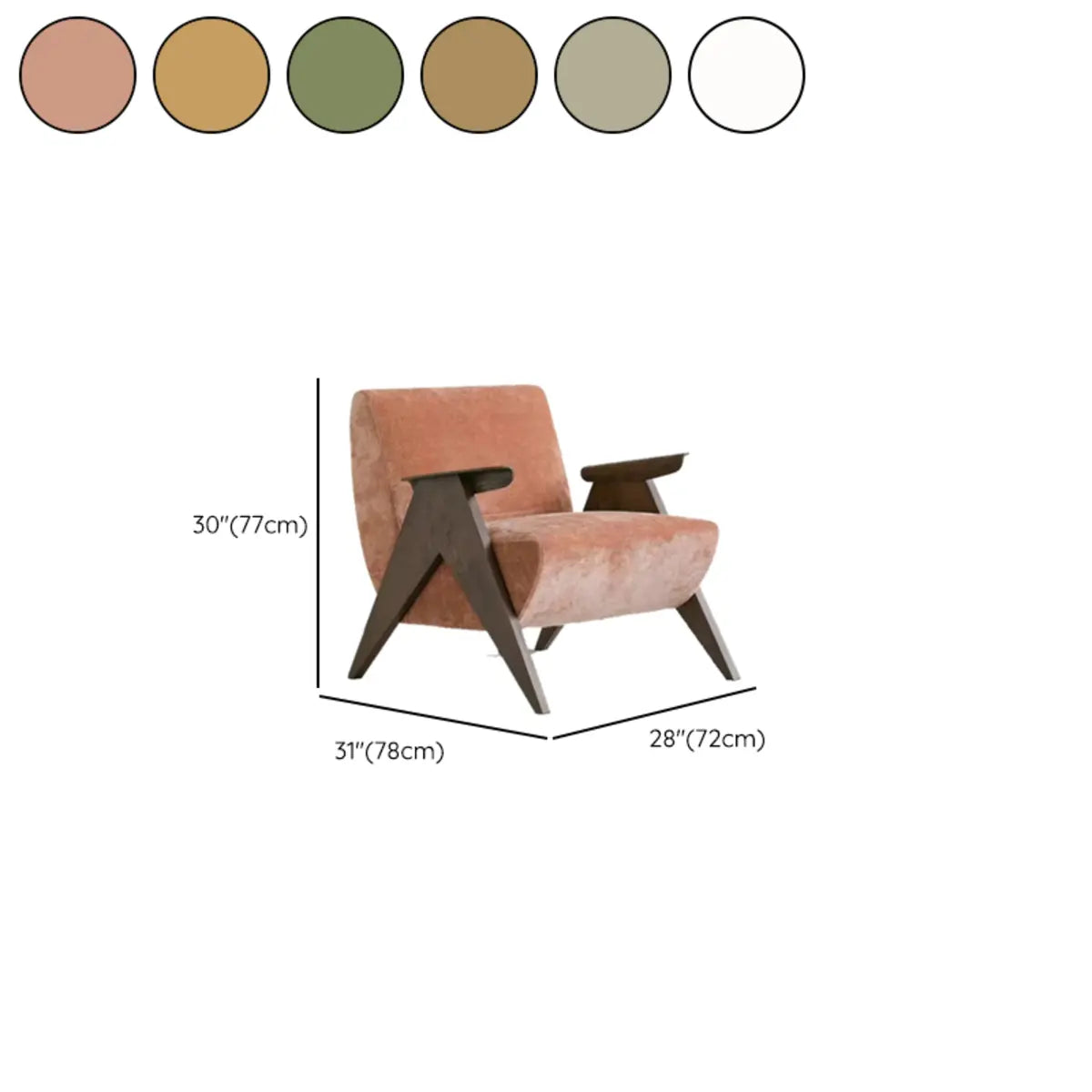 Off-White Chenille Fixed Back Wood Frame Accent Chair