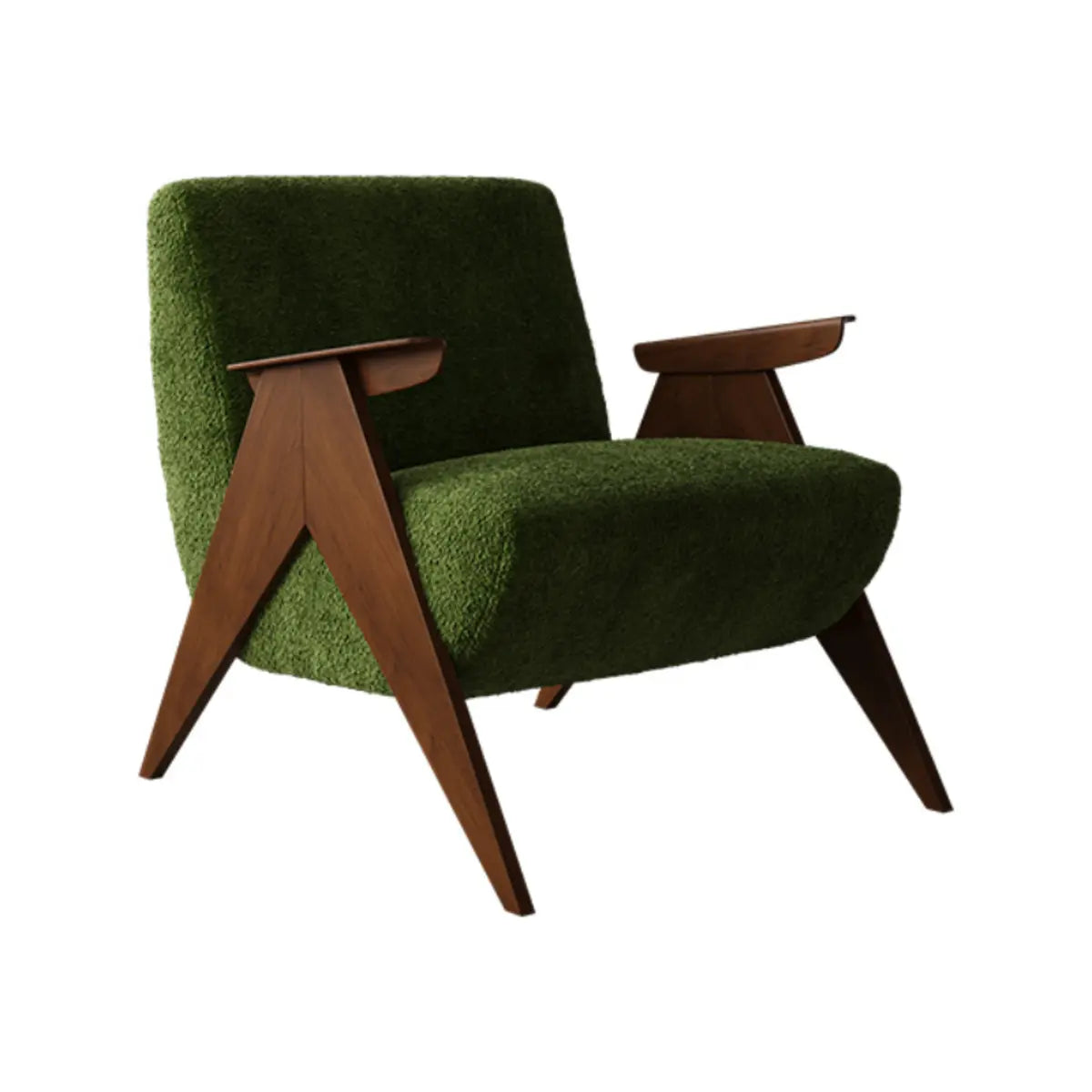 Off-White Chenille Fixed Back Wood Frame Accent Chair Image - 2