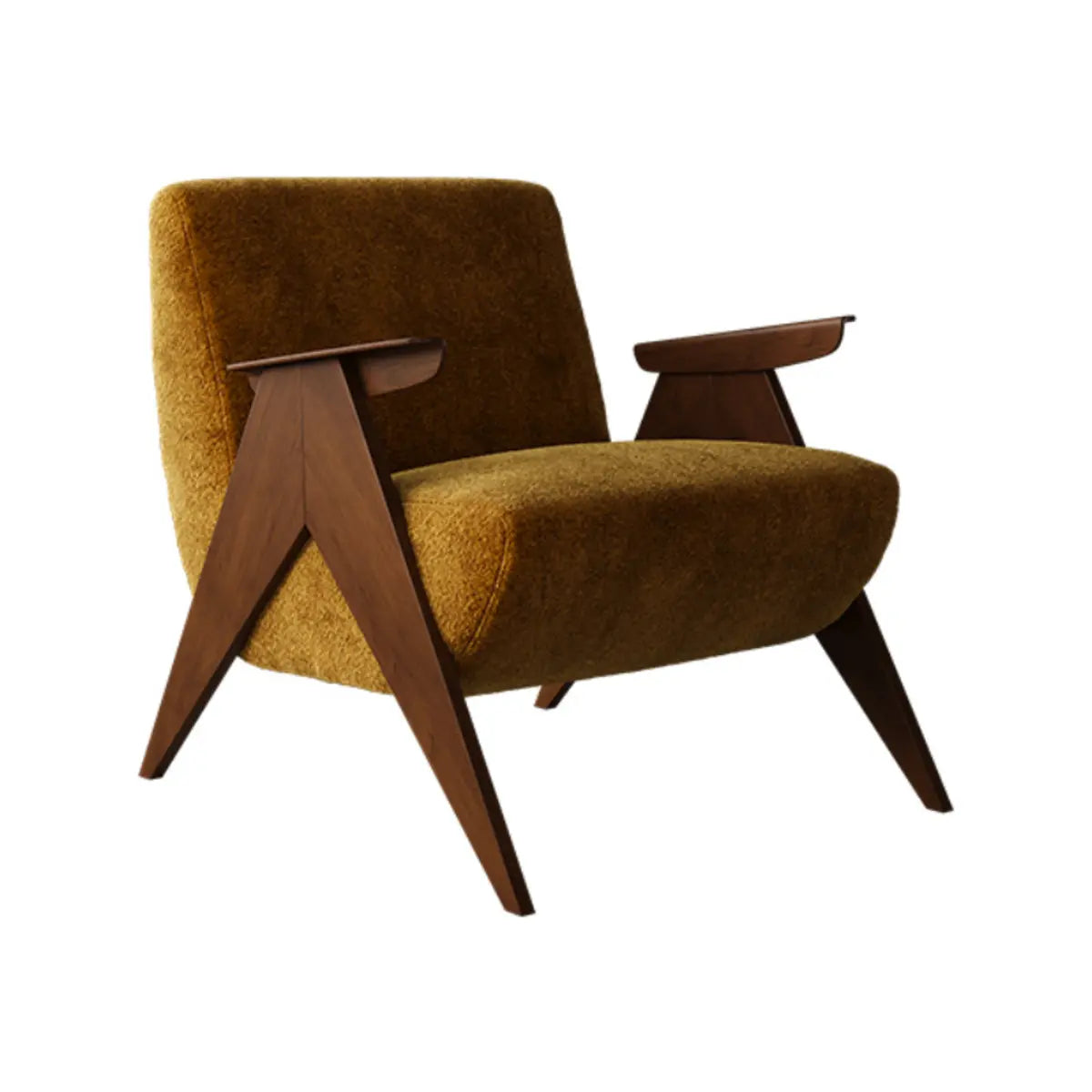 Off-White Chenille Fixed Back Wood Frame Accent Chair Image - 3