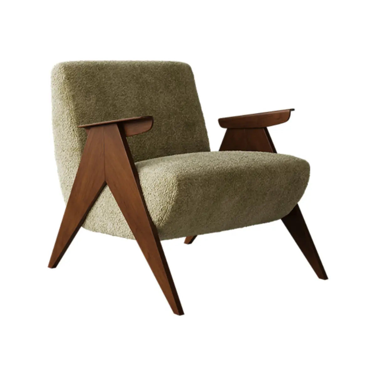 Off-White Chenille Fixed Back Wood Frame Accent Chair Image - 5