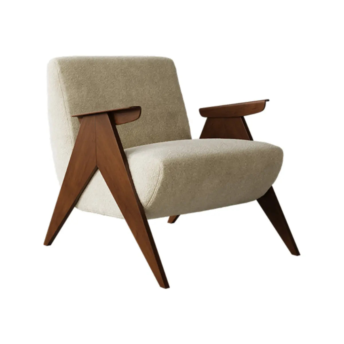 Off-White Chenille Fixed Back Wood Frame Accent Chair Image - 7