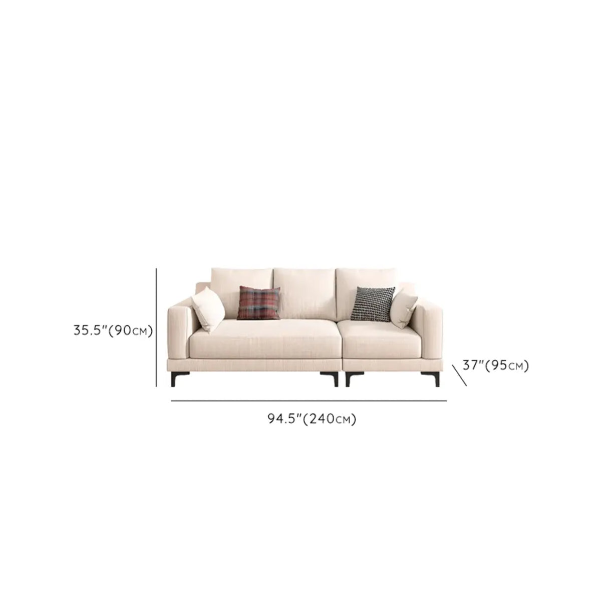 Off-White Cotton Linen Square Arm Pillow Back Sofa Image - 11