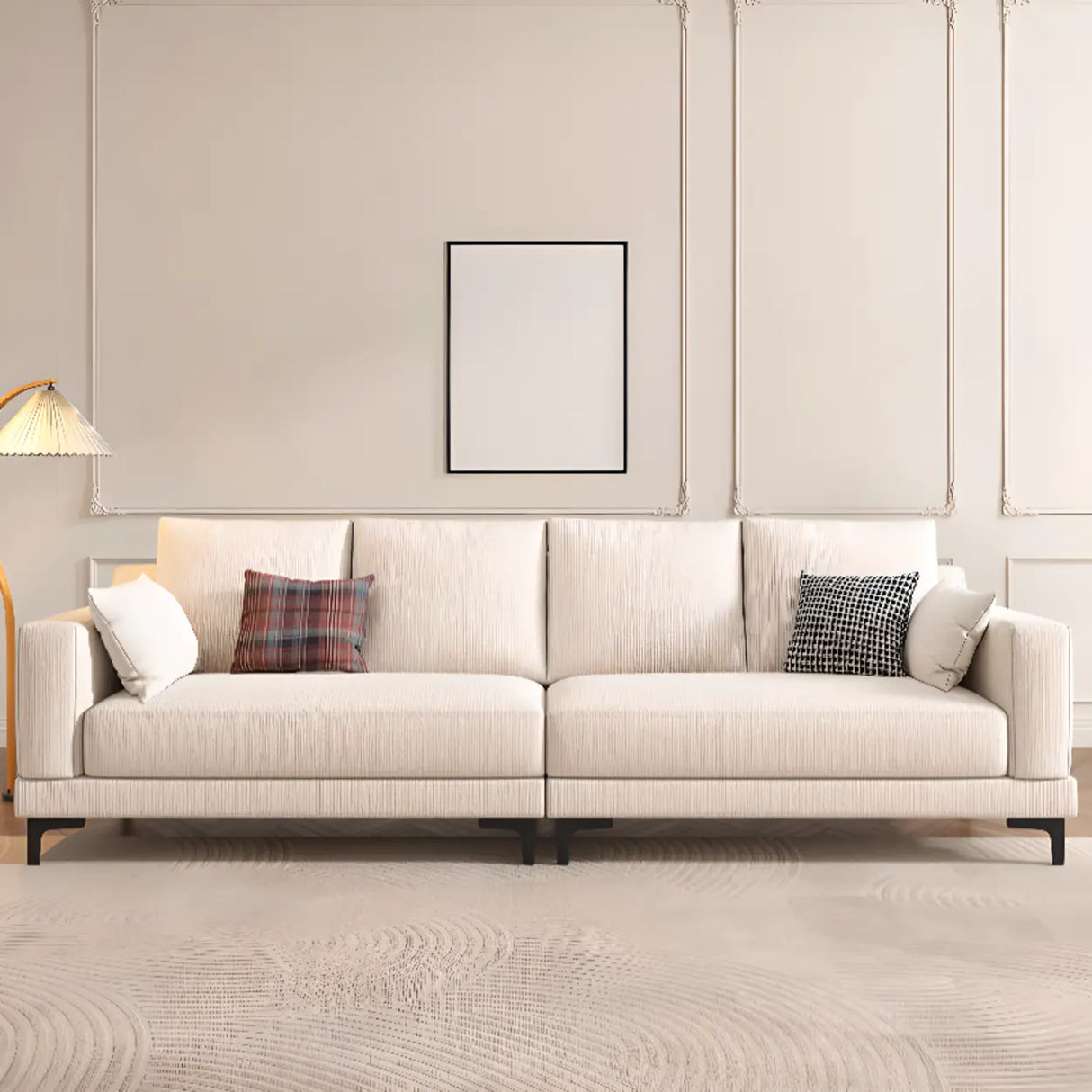 Off-White Cotton Linen Square Arm Pillow Back Sofa Image - 3