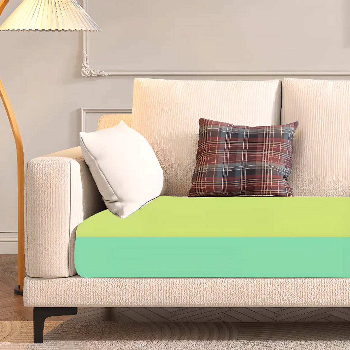 Off-White Cotton Linen Square Arm Pillow Back Sofa Image - 4