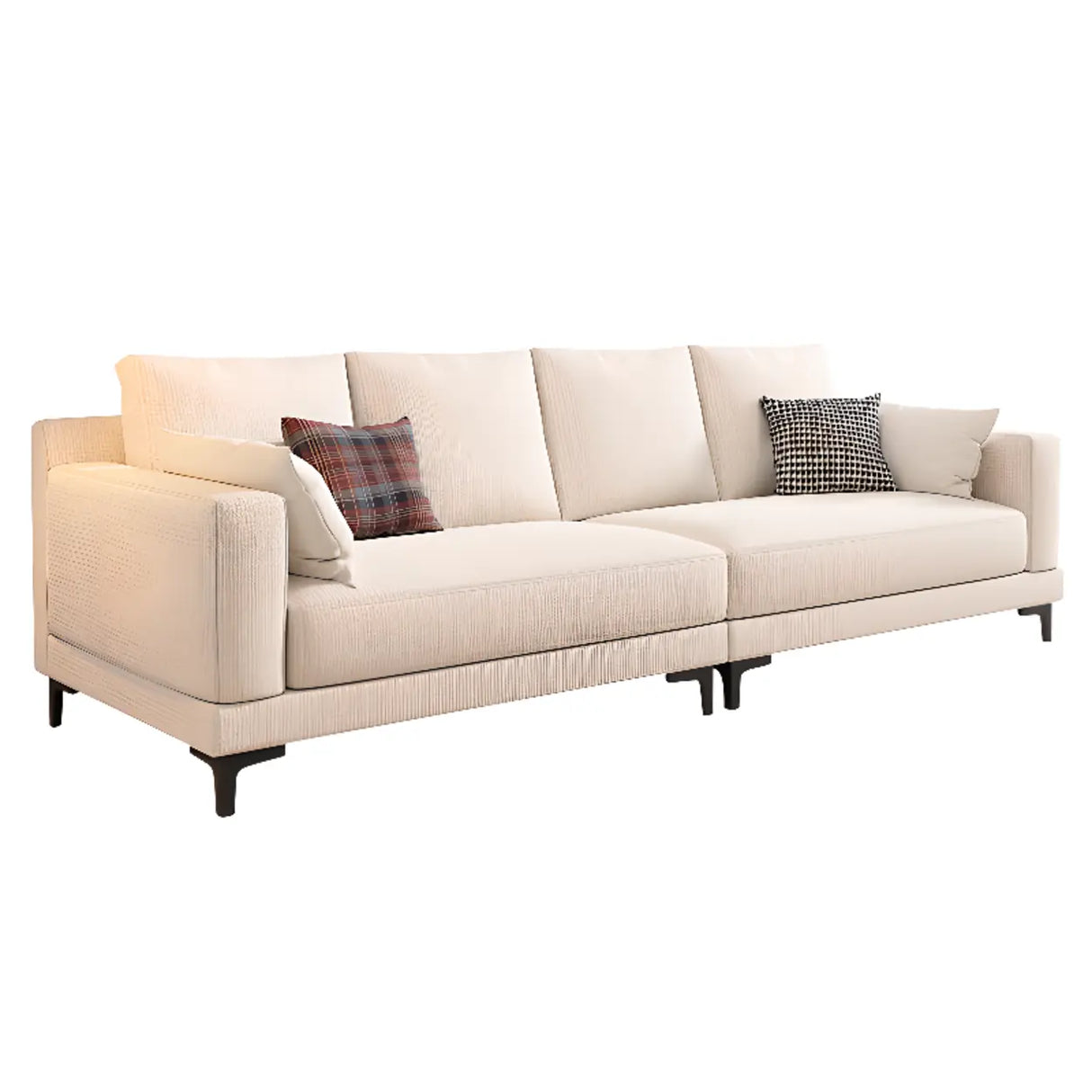 Off-White Cotton Linen Square Arm Pillow Back Sofa Image - 5