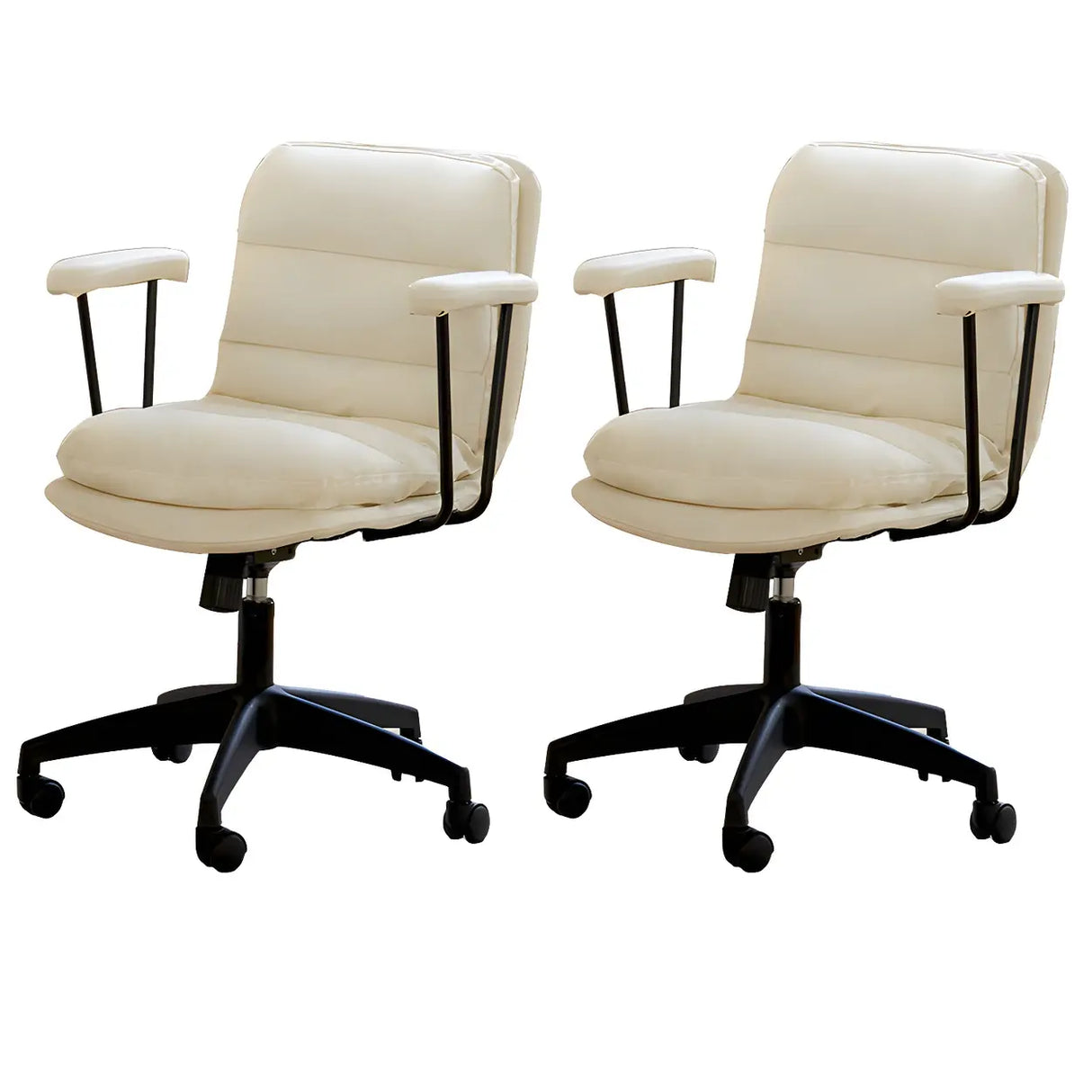 Off-White Ergonomic Modern Swivel PU Leather Office Chair Image - 26