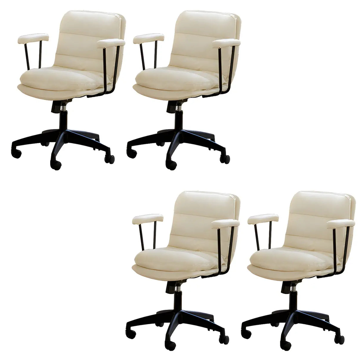 Off-White Ergonomic Modern Swivel PU Leather Office Chair Image - 27