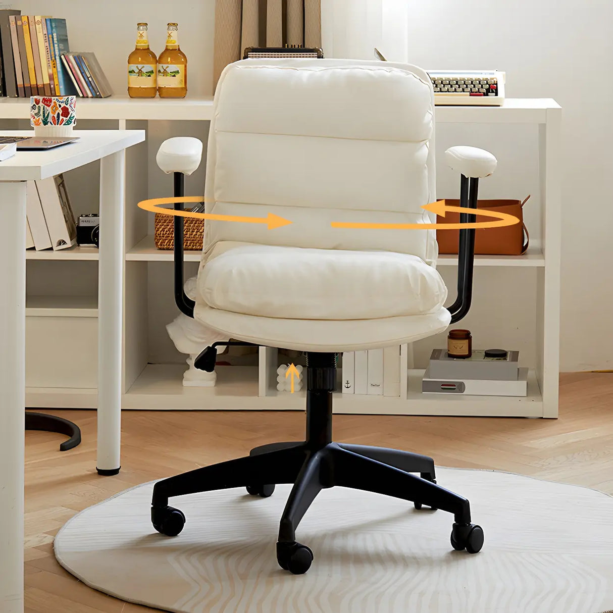 Off-White Ergonomic Modern Swivel PU Leather Office Chair Image - 3