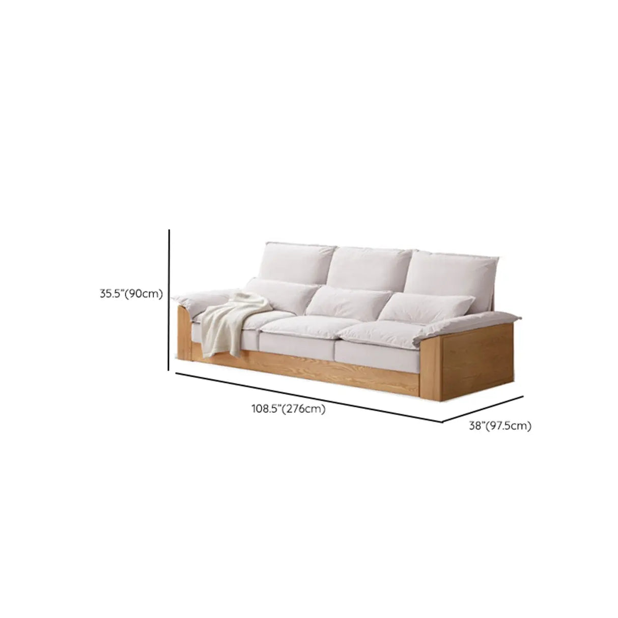 Off-White Faux Cotton Linen Wood Frame Extra Long Sofa Image - 14