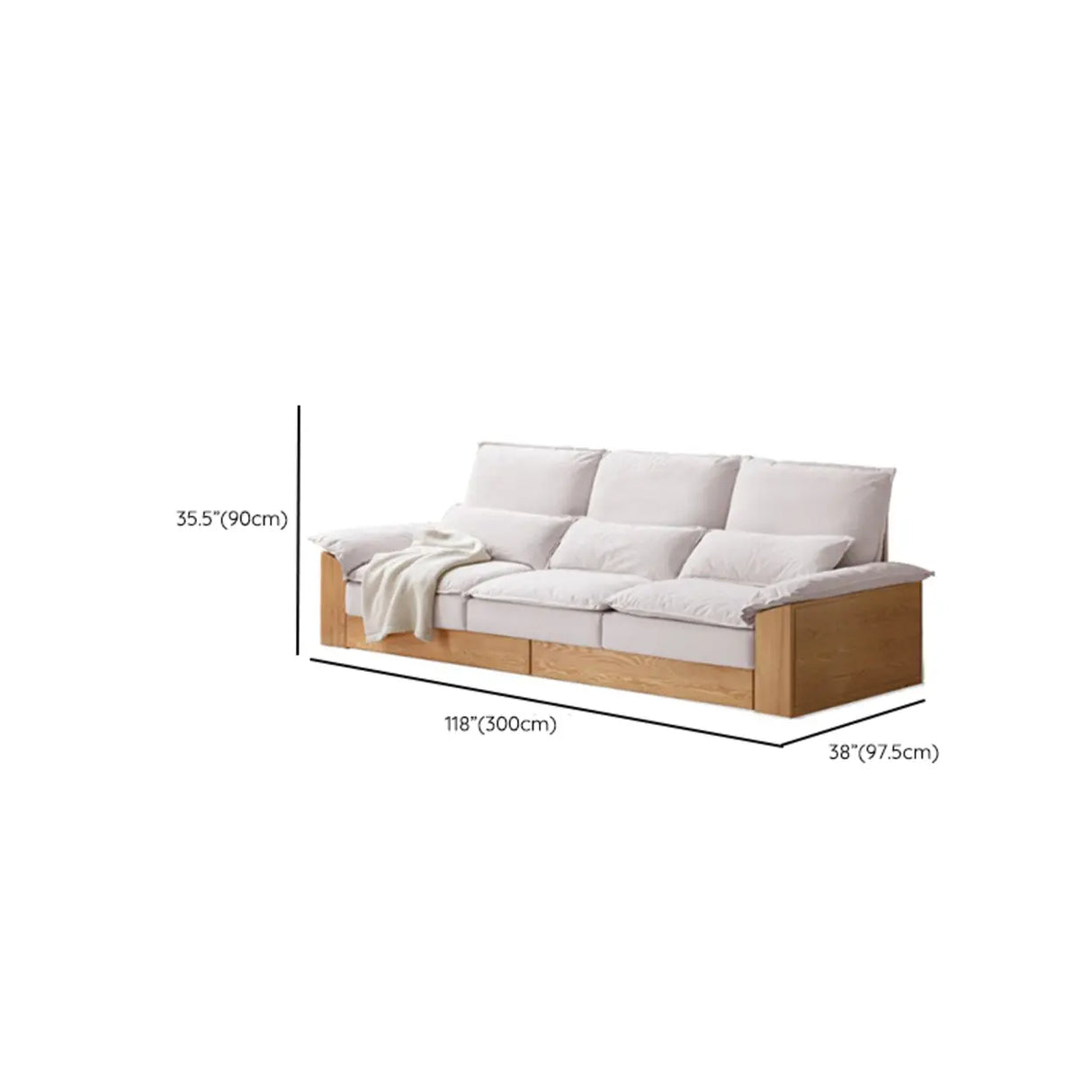 Off-White Faux Cotton Linen Wood Frame Extra Long Sofa Image - 15