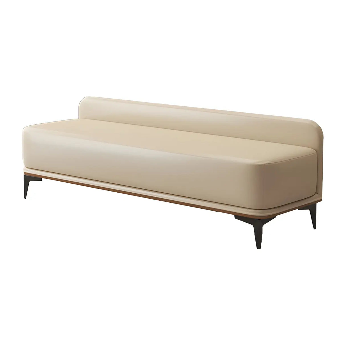 Off-White Faux Leather Cushioned Bedroom Bench with Leg Image - 11