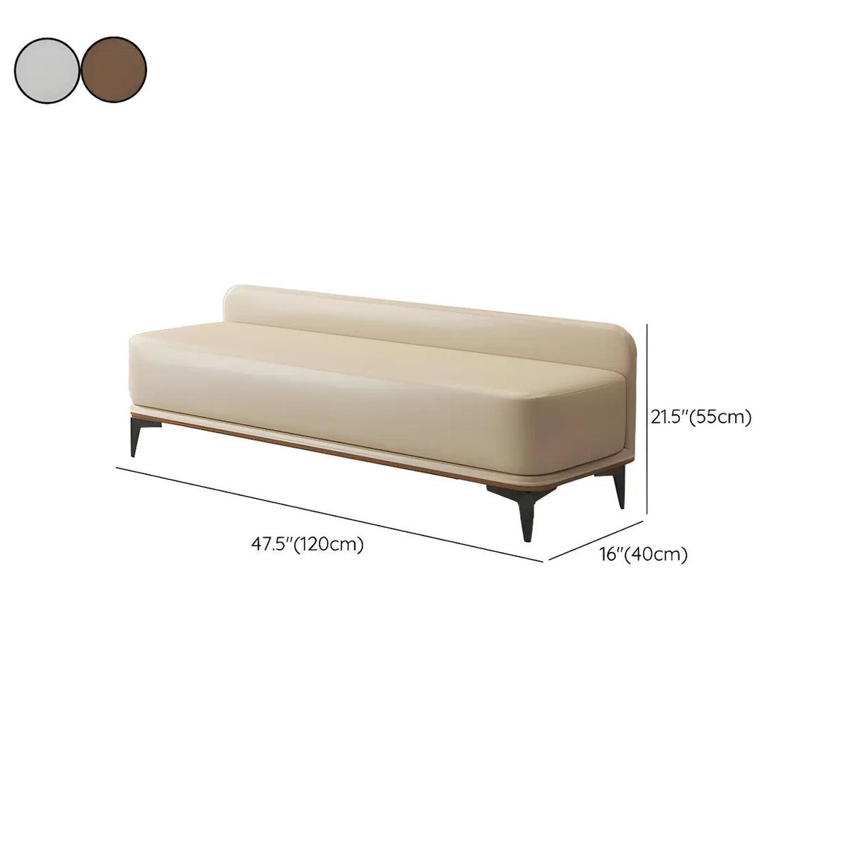Off-White Faux Leather Cushioned Bedroom Bench with Leg Image - 15
