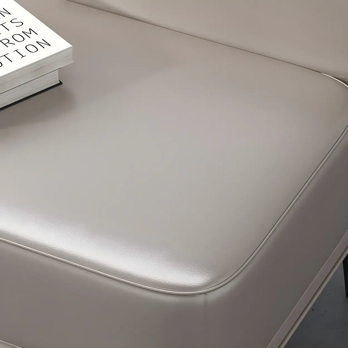 Off-White Faux Leather Cushioned Bedroom Bench with Leg Image - 8