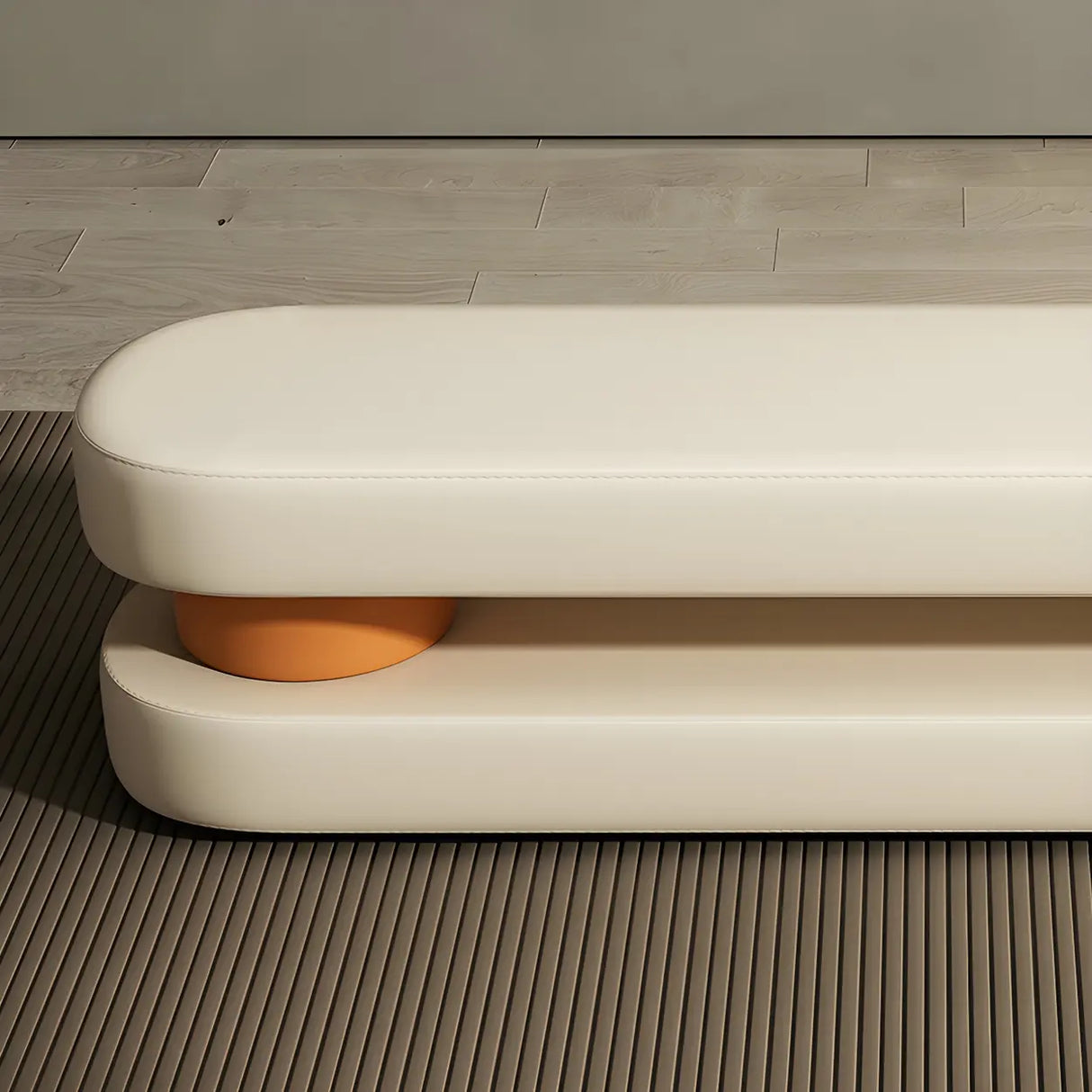 Off-White Faux Leather Upholstered Bedroom Bench Image - 14