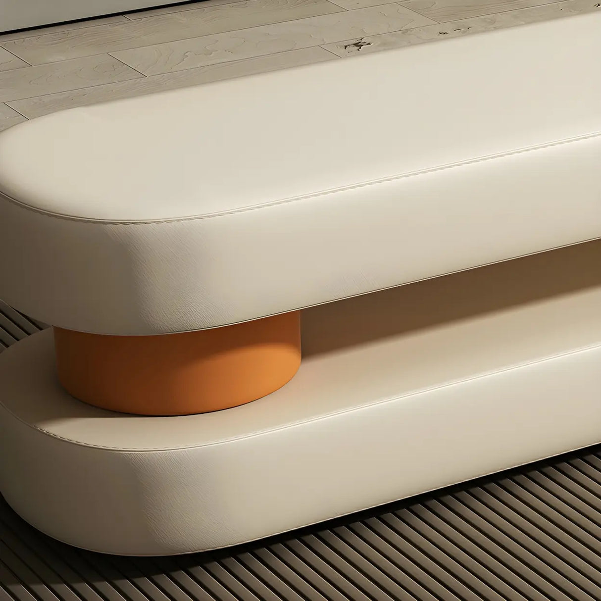 Off-White Faux Leather Upholstered Bedroom Bench Image - 16