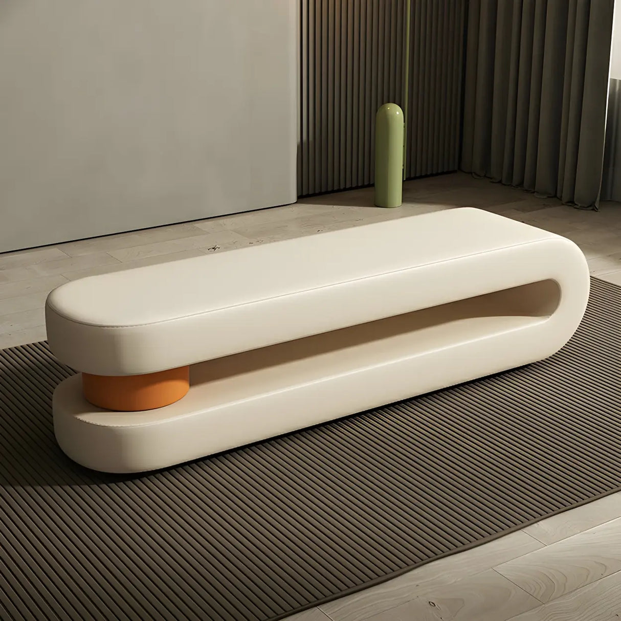 Off-White Faux Leather Upholstered Bedroom Bench Image - 4