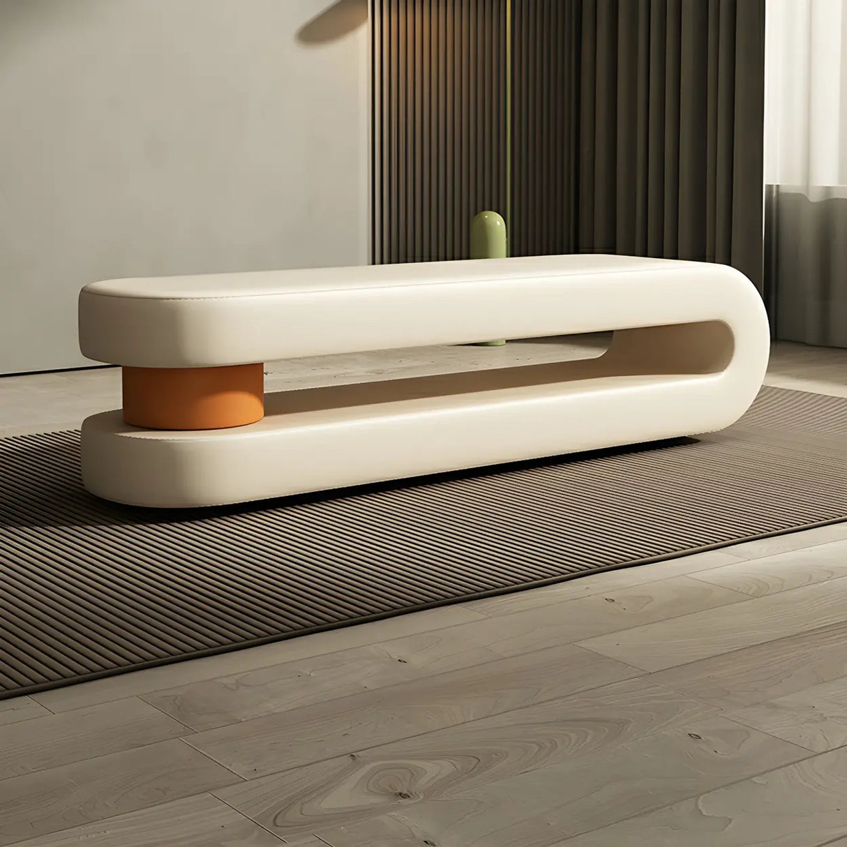 Off-White Faux Leather Upholstered Bedroom Bench Image - 6