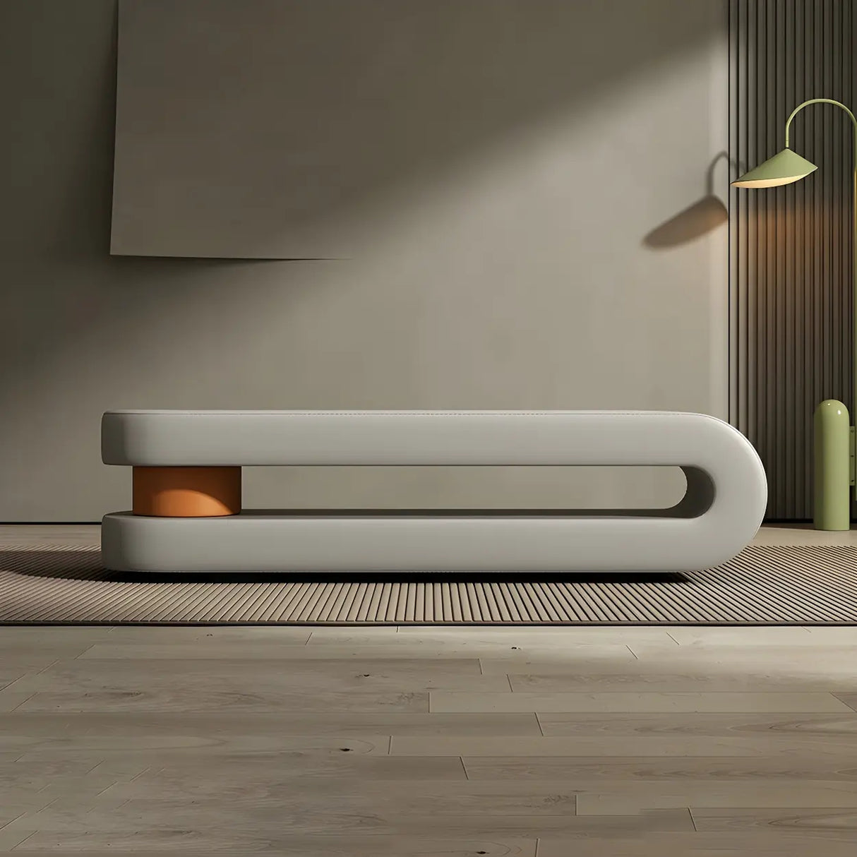 Off-White Faux Leather Upholstered Bedroom Bench Image - 7