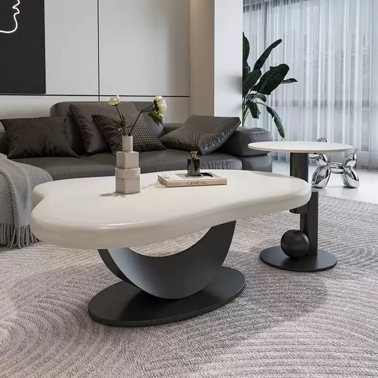 White Free Form Wood Metal Base Nesting Coffee Table Image - 1
