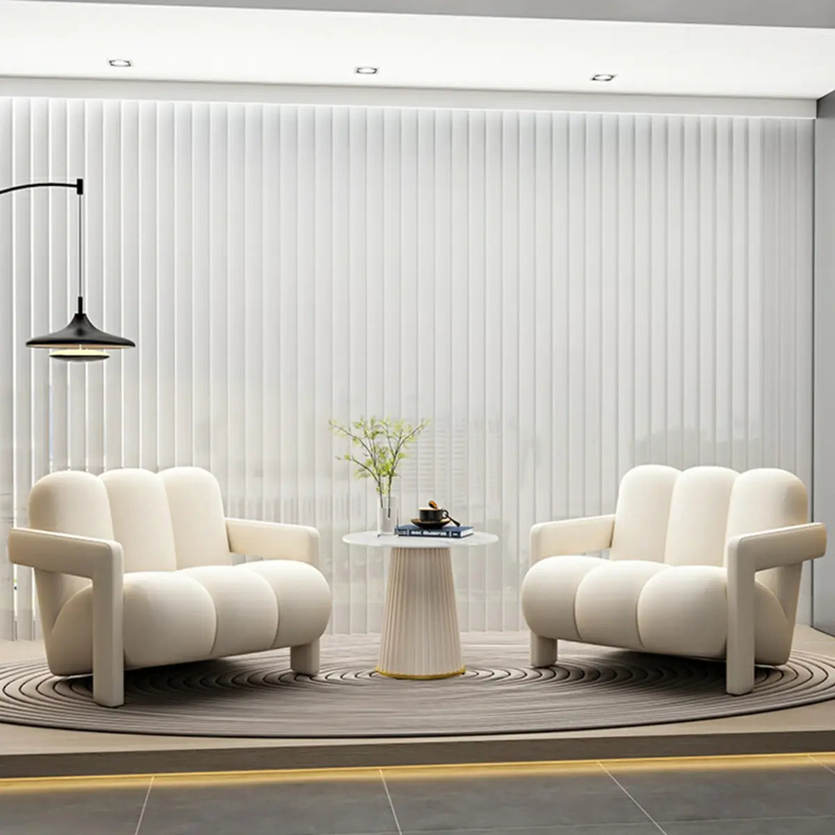 Off-White Frosted Velvet Mid-Back Fixed Back Arm Chair Image - 1