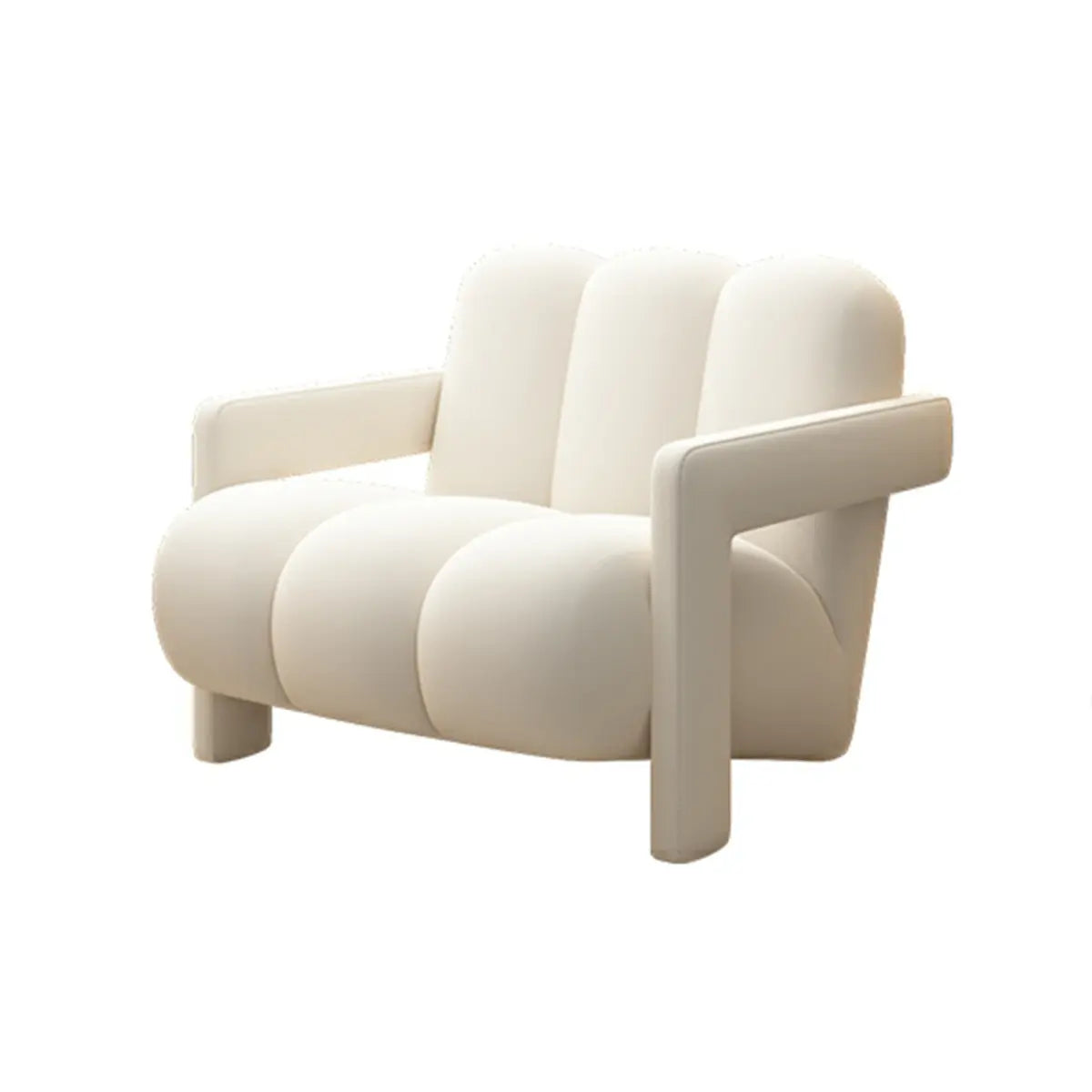 Off-White Frosted Velvet Mid-Back Fixed Back Arm Chair Image - 10