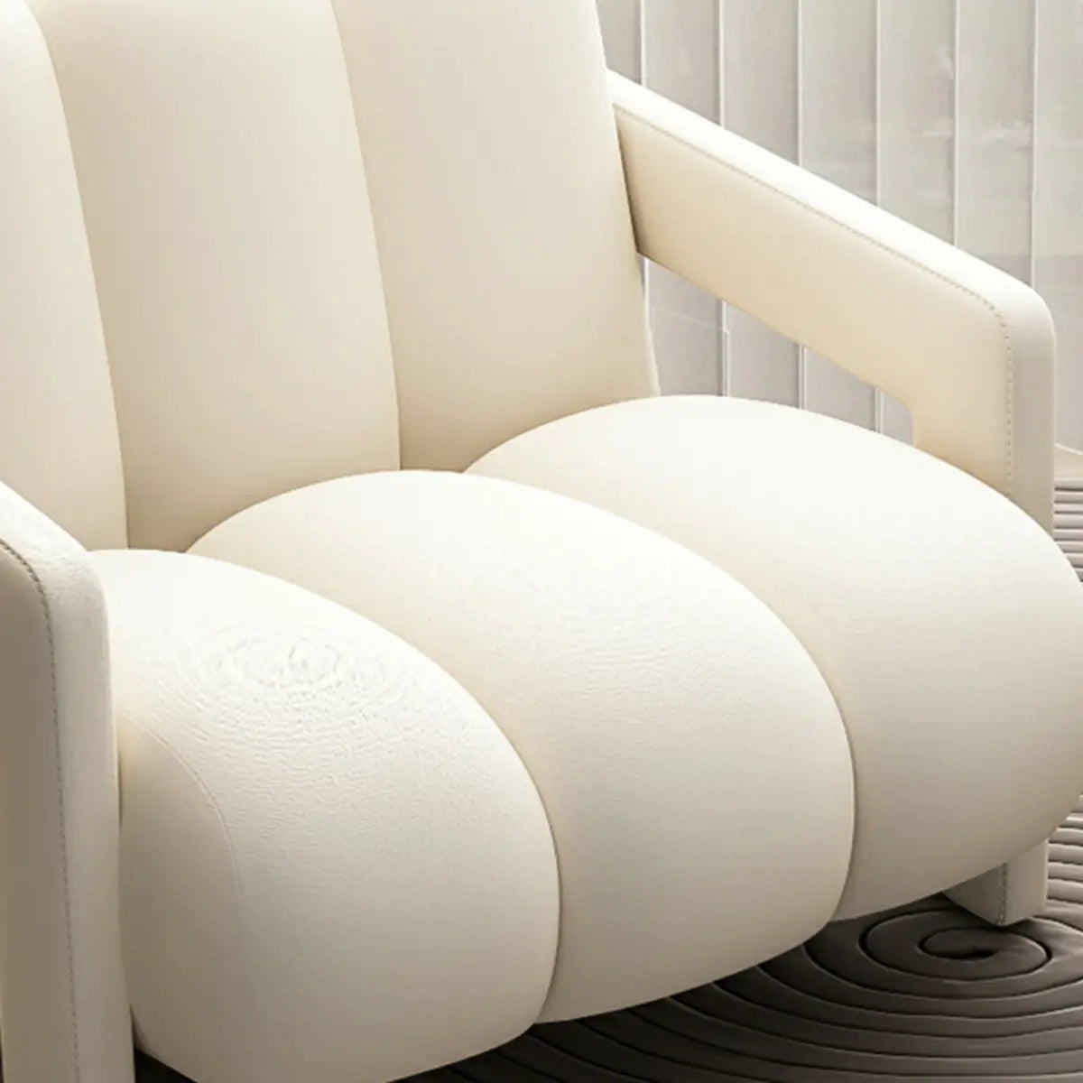 Off-White Frosted Velvet Mid-Back Fixed Back Arm Chair Image - 14