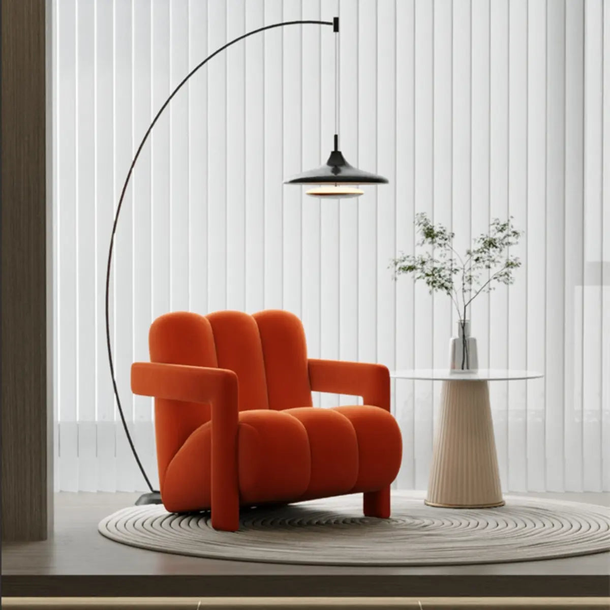 Off-White Frosted Velvet Mid-Back Fixed Back Arm Chair Image - 15