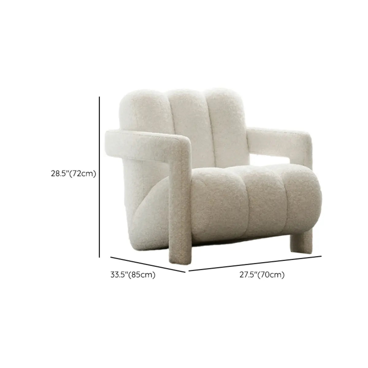 Off-White Frosted Velvet Mid-Back Fixed Back Arm Chair Image - 18