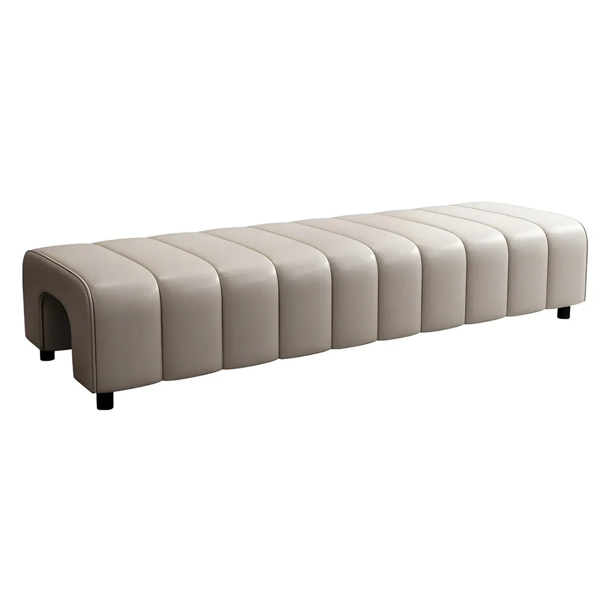 Off-White Genuine Leather Upholstered Bedroom Bench Image - 10