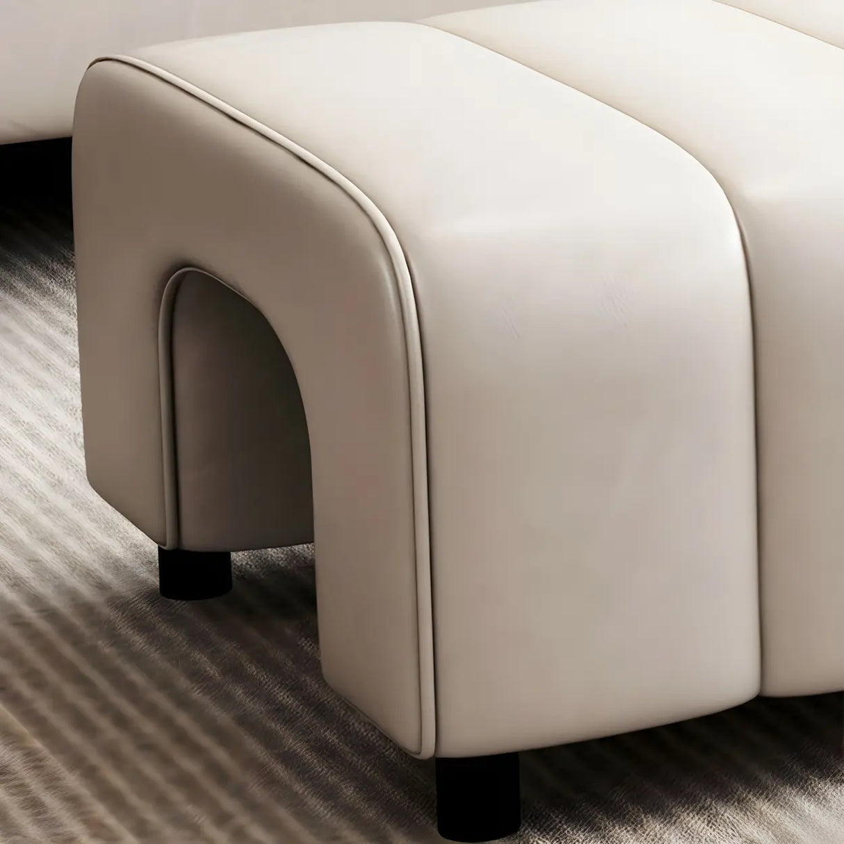 Off-White Genuine Leather Upholstered Bedroom Bench Image - 13