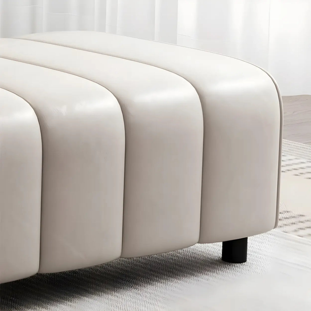 Off-White Genuine Leather Upholstered Bedroom Bench Image - 14