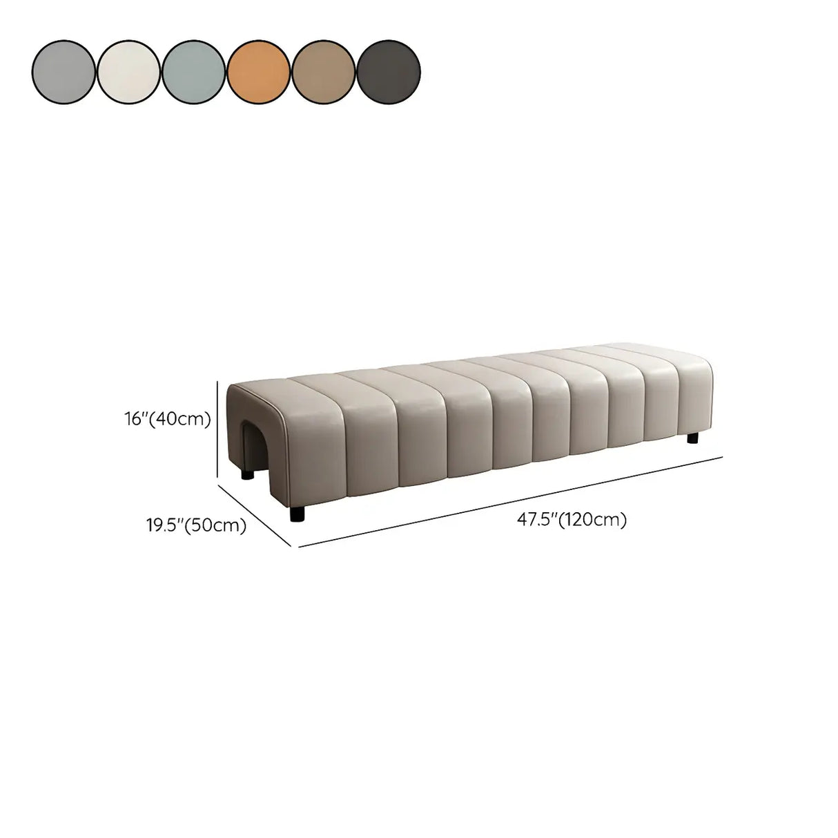 Off-White Genuine Leather Upholstered Bedroom Bench