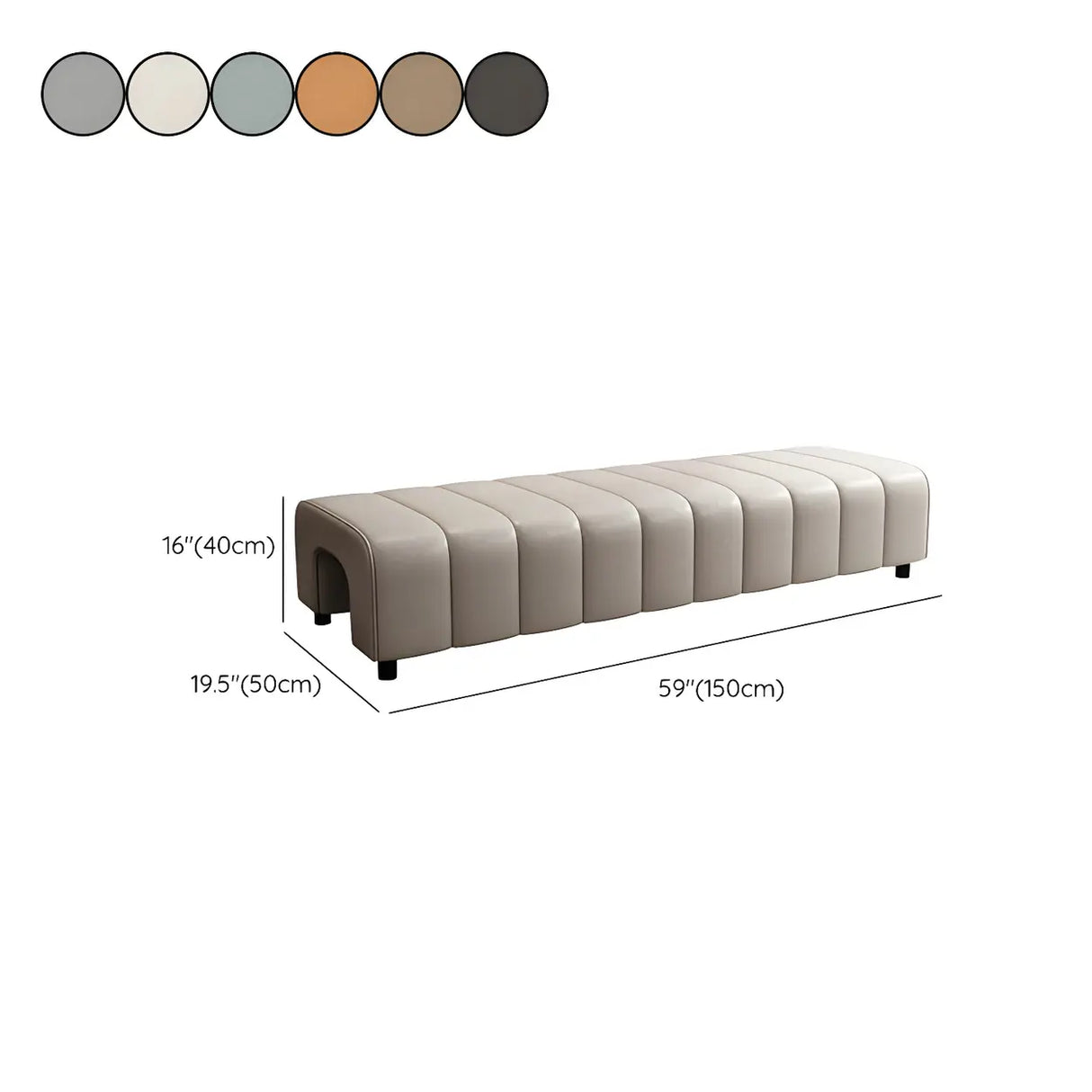 Off-White Genuine Leather Upholstered Bedroom Bench Image - 18