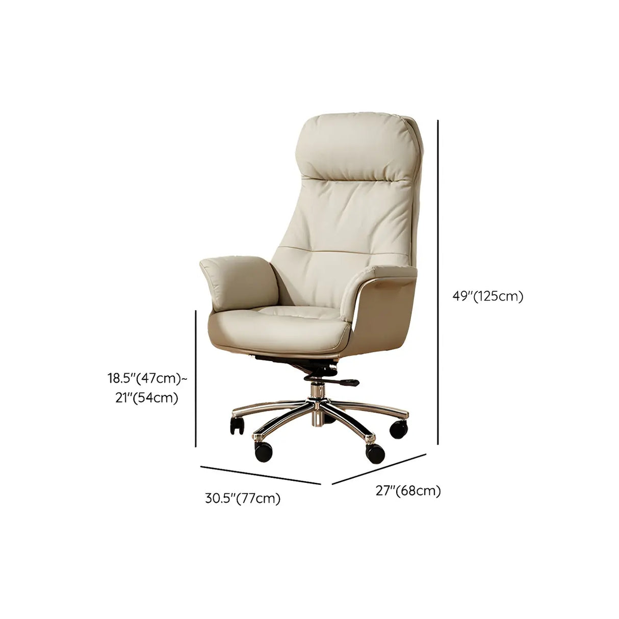 Off-White Modern High-Back Leather Swivel Office Chair