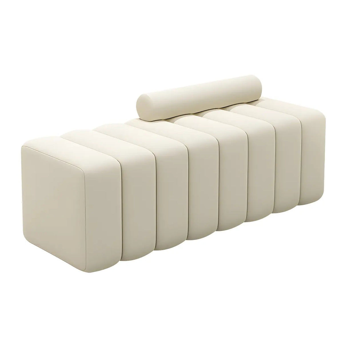 Off-White Pine Wood Frame Upholstered Bedroom Bench Image - 6