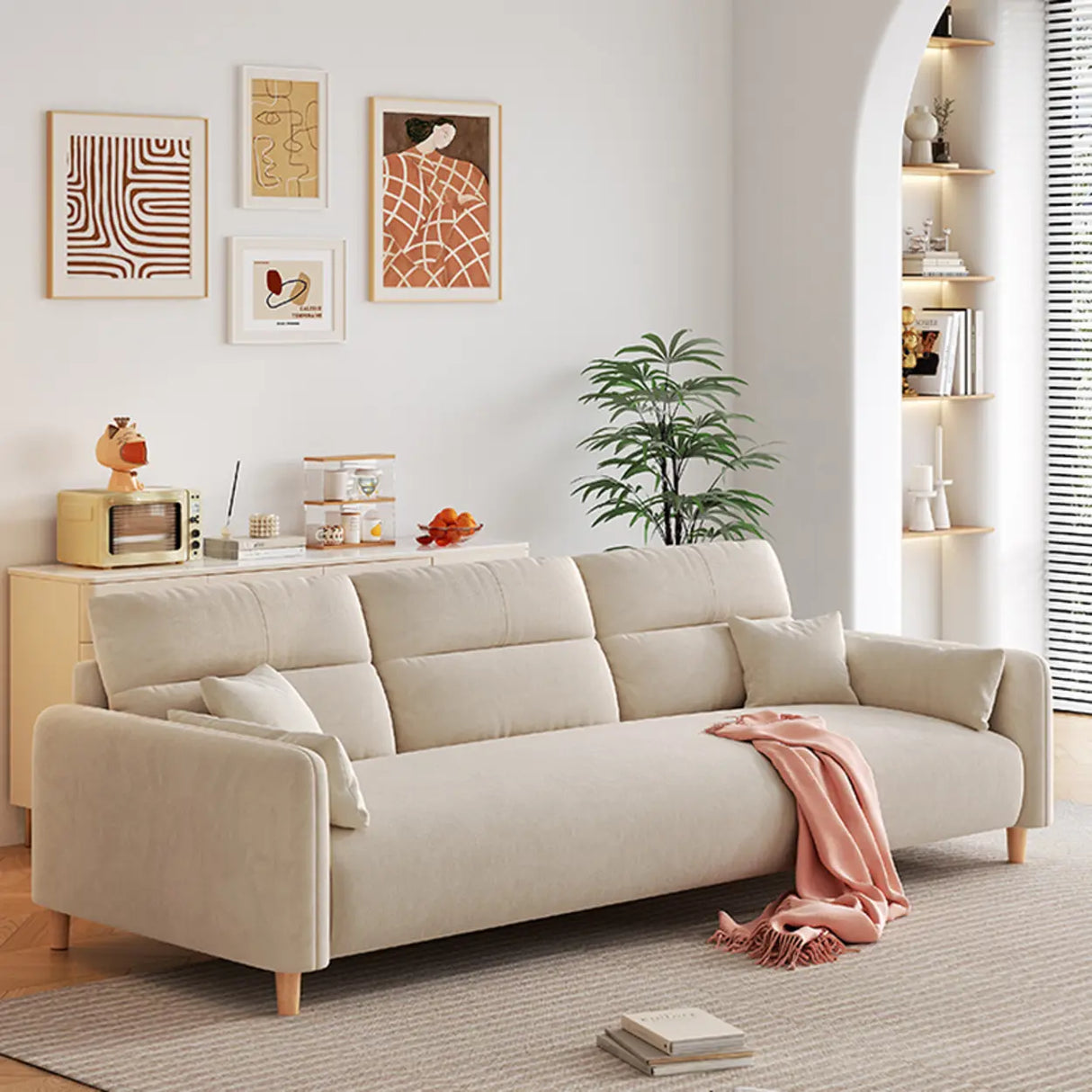 Off-White Premium Velvet Biscuit Back Foam Fill Sofa Image - 1