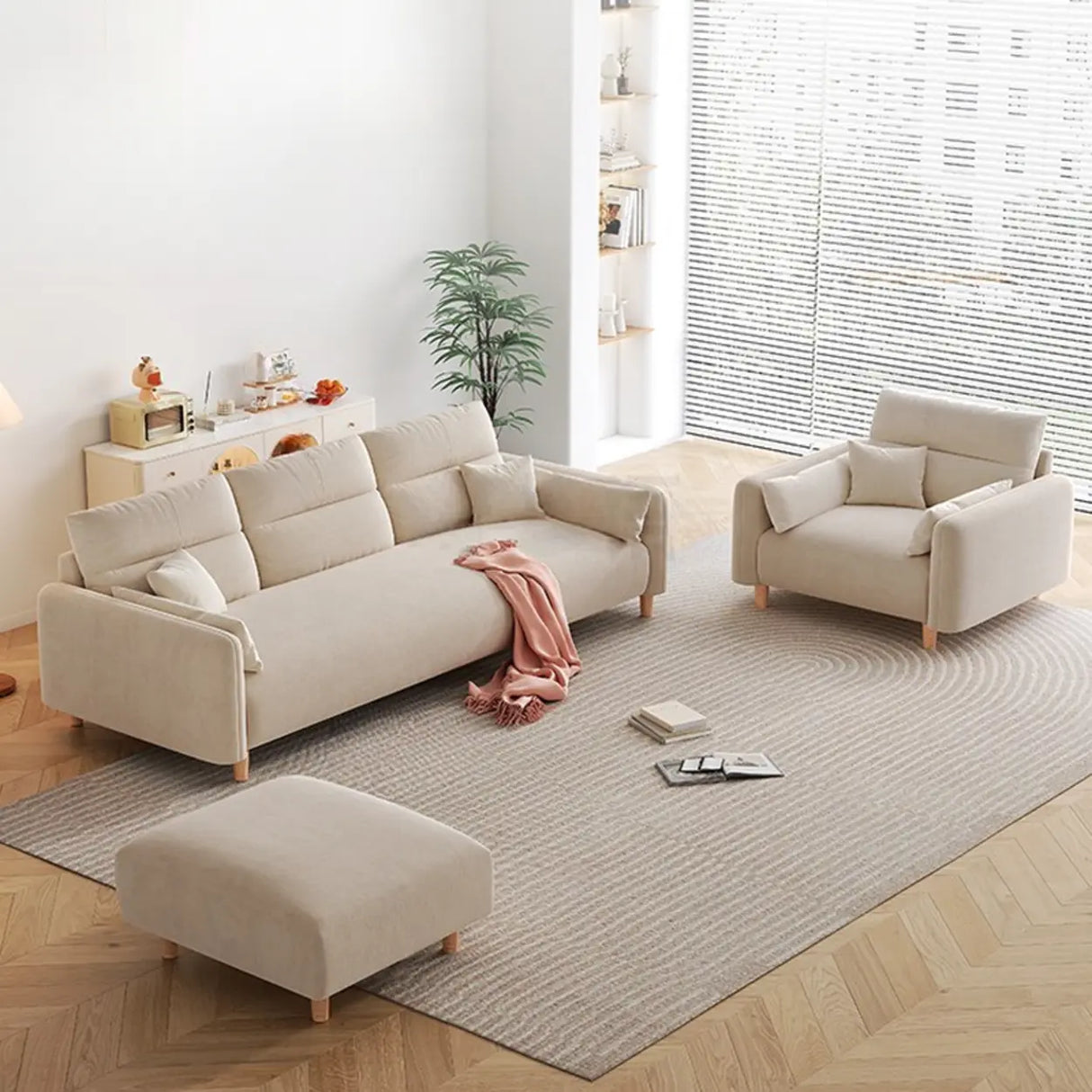 Off-White Premium Velvet Biscuit Back Foam Fill Sofa Image - 2