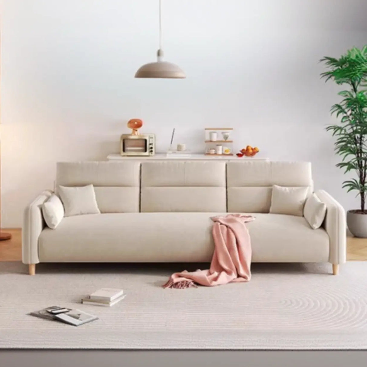 Off-White Premium Velvet Biscuit Back Foam Fill Sofa Image - 3