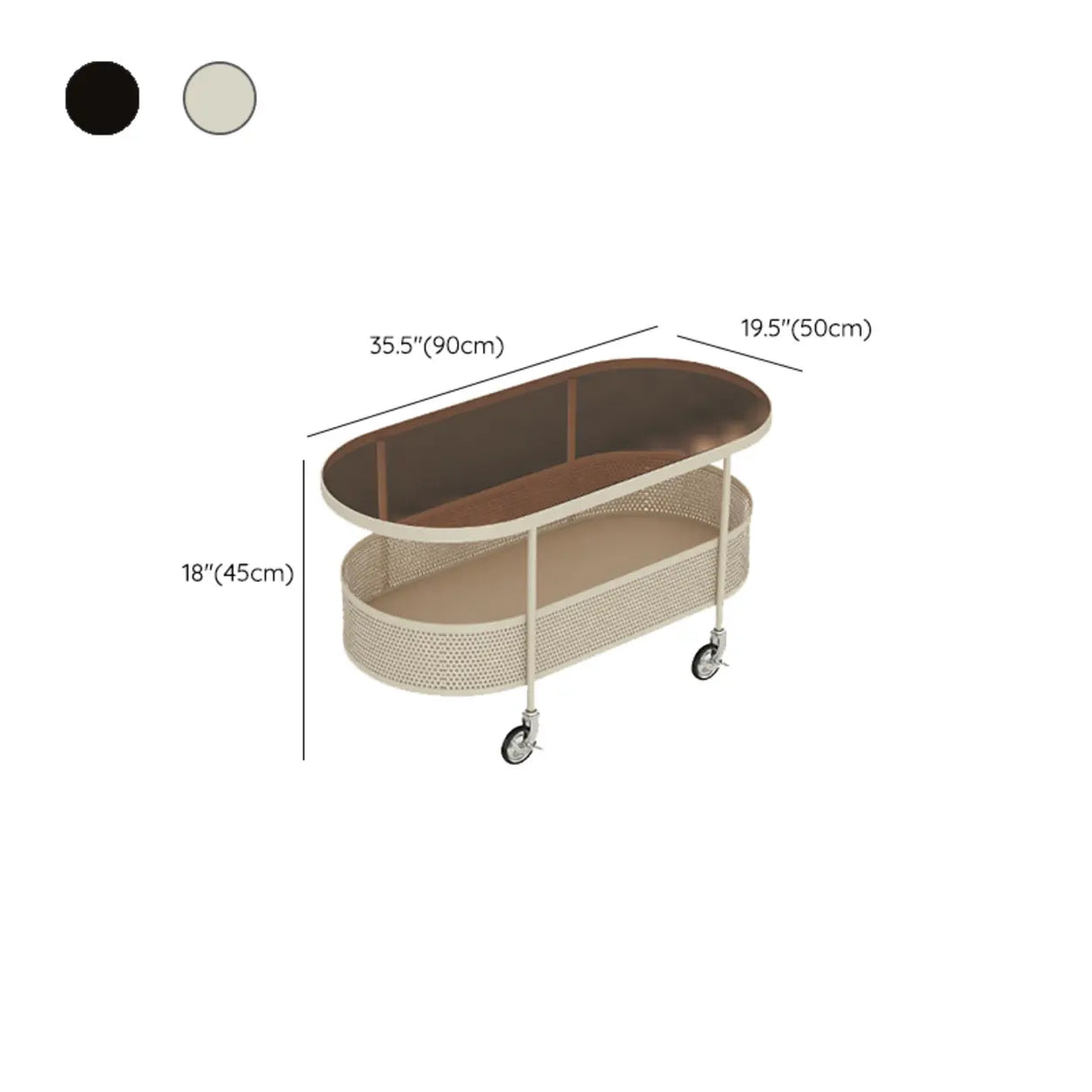 Off-White Reeded Glass Oval Storage Wheel Coffee Table Image - 14