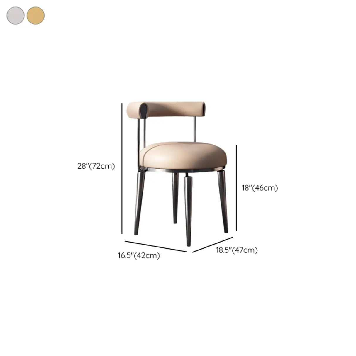 Off-White Round Leather Curved Back Metal Dining Chairs